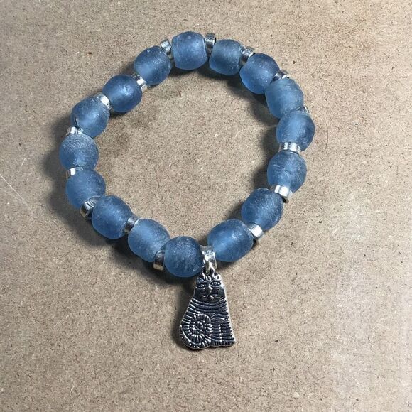 Bracelet, Handmade African Beaded Bracelet, NEW, Stretch, Blue, Artisan - Picture 2 of 4